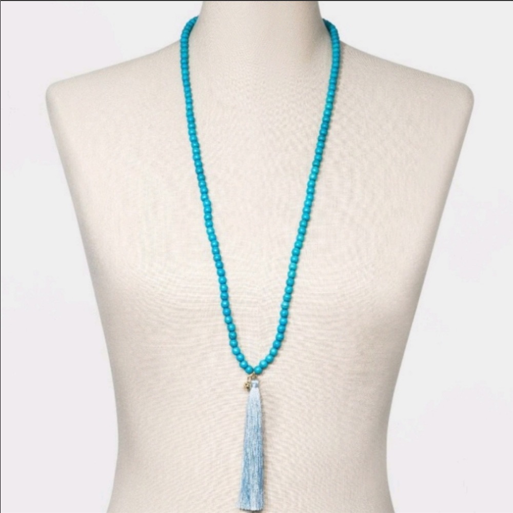 Turquoise semi precious necklace with tassel NEW - Picture 2 of 6